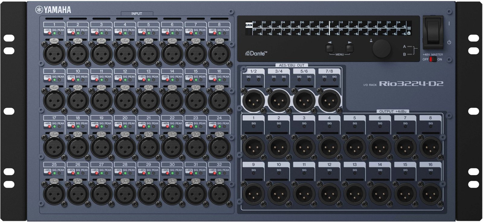 Yamaha Stage Box Rio3224-D2 with 32 Mic Preamps and Dante Networking