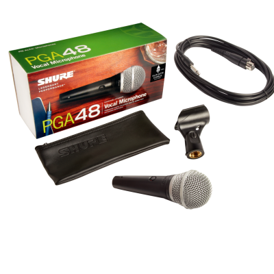 Shure Cardioid Dynamic Vocal Microphone PGA48-QTR-E with XLR to 1/4" Cable for Speech and Karaoke