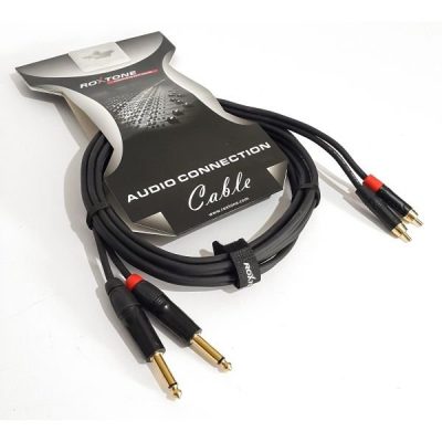 RoxTone Audio Cable GPTC200L3 2RCA to 2JK 3M Gold Plated Black and Gold